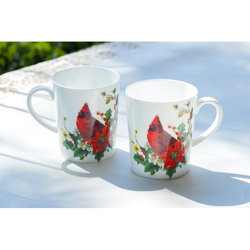 Stechcol Gracie Cardinal Poinsettia 12oz Bone China Mug