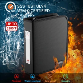 Tamfile Fireproof 3 Ring Binder with Zipper, 1.5 Inch D Ring Binder Hold Up 375 Sheets of 8.5"x11" A4 Paper, Portable Safe Storage with Large Pockets, Important File Storage for A4 Files (Black)