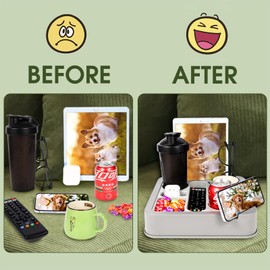Couch Cup Holder Tray ，FINTHECH Food-Grade Silicone and Plastic Couch Caddy for Bed Car Seat, Waterproof Anti-Spill Couch Drink Holder for Remote Control, Headphones, Snacks and Other Items.