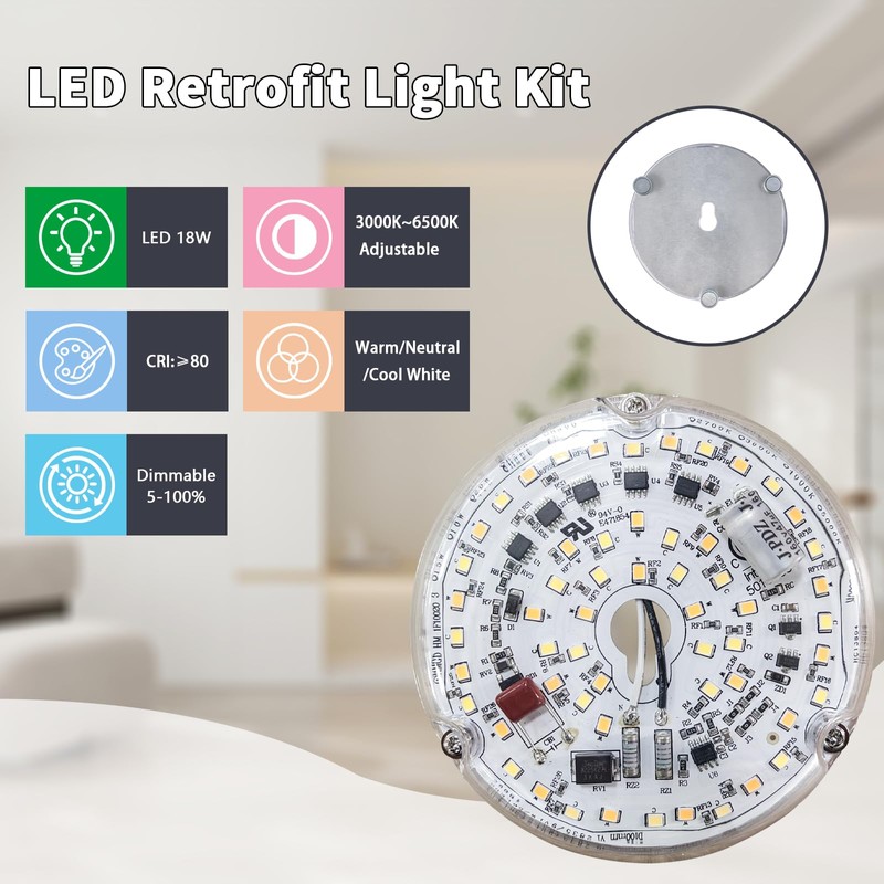 Humpptom Ceiling Fan Light Replacement, Retrofit Light Kit for Ceiling