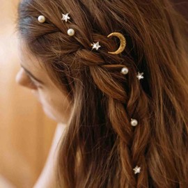 Sparkle Wedding Hair Clips Gold Crystal Wedding Hair Pieces for Brides Cz Bridal Hair Pins Star Bridesmaid Pearl Bobby Pins Moon Barrette Wedding Hair Accessories Set Jewelry for Women