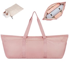 sportsnew Large Yoga Mat Bag with Shoes Bag and Wet Compartment Ladies Pilates Gym Bag with Yoga Mat Holder Yoga Bag with Adjustable Mat Strap for Women Men Pink