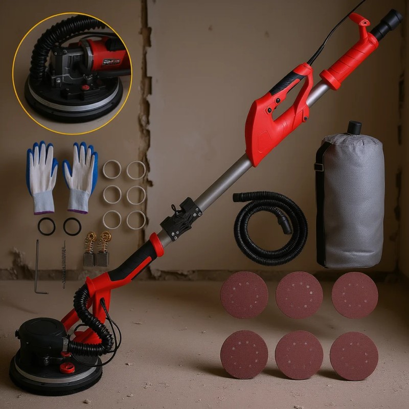 Electric Drywall Sander 850W Variable Speed Foldable Handle With Vacuum