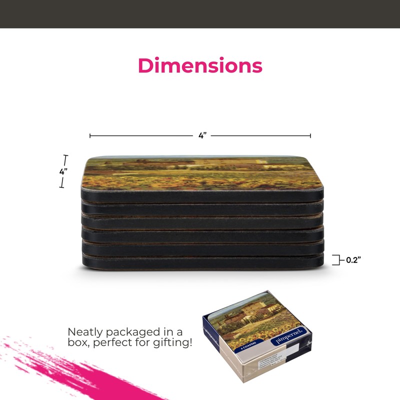 Pimpernel Tuscany Coasters, Set of 4 – 4" Square Cork-Backed