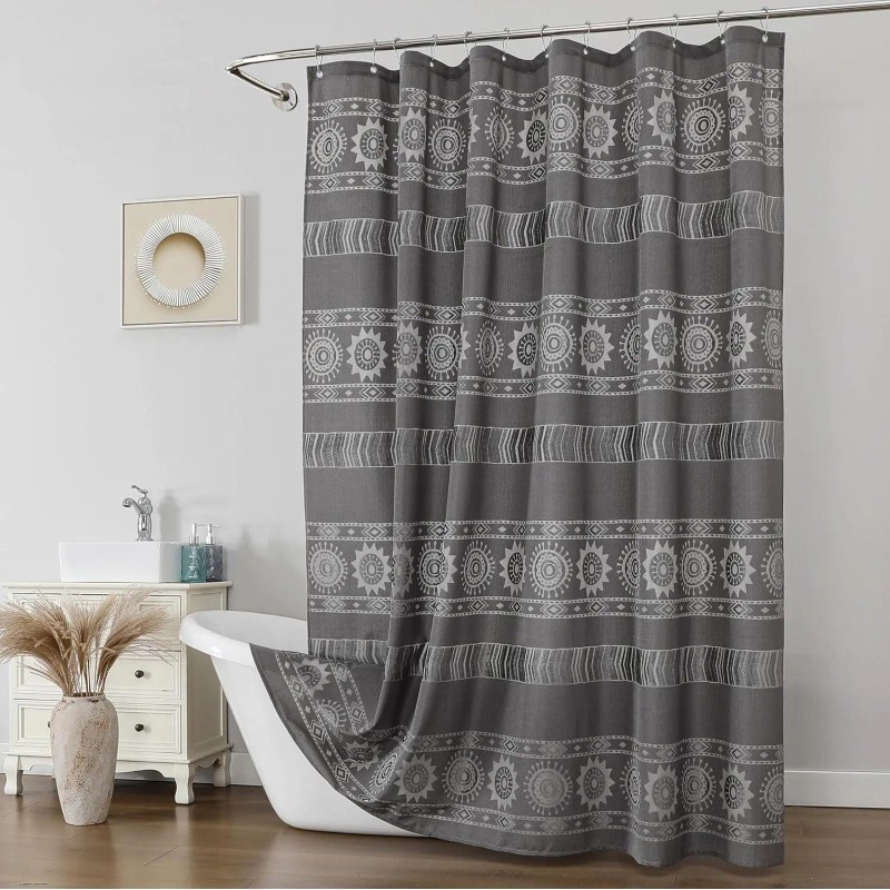 Gray Boho Farmhouse Modern Shower Curtain Set Waterproof Polyester Neutral