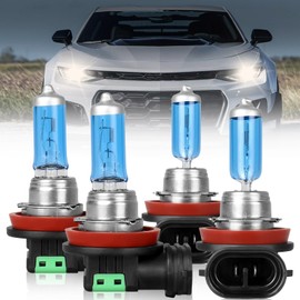 NSDXCT H11 High Performance Halogen Headlight Bulb For Chevy Camaro 2014-2015 Light Bulbs High Beam Low Beam and Fog Replacement Bulb, H11 High Beam+H11 Low Beam Combo, 4PCS