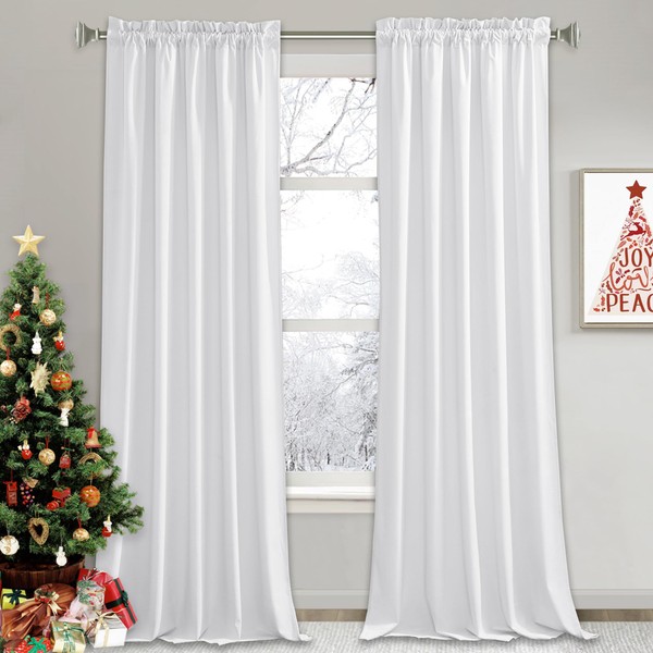 RYB Home White Velvet Curtains 96 inches Long for Bedroom