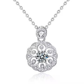 Moissanite Necklace for Women, 0.5CT Lab Created Diamond Pendant 925 Sterling Silver Necklace Round Brilliant Cut Moissanite Pendant Diamond Solitaire Necklace Gift for Mom/Wife Moissanite Diamond