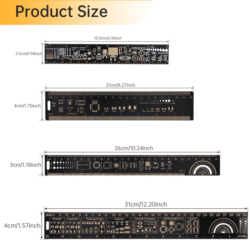 15cm 20cm 25cm 30cm Multifunctional PCB Ruler Measuring Tool Resistor