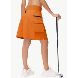 MIVEI 20" Women's Hiking Cargo Skorts Skirts with Zipper Pockets Knee Length Golf Tummy Control Quick Dry Long Skort Orange