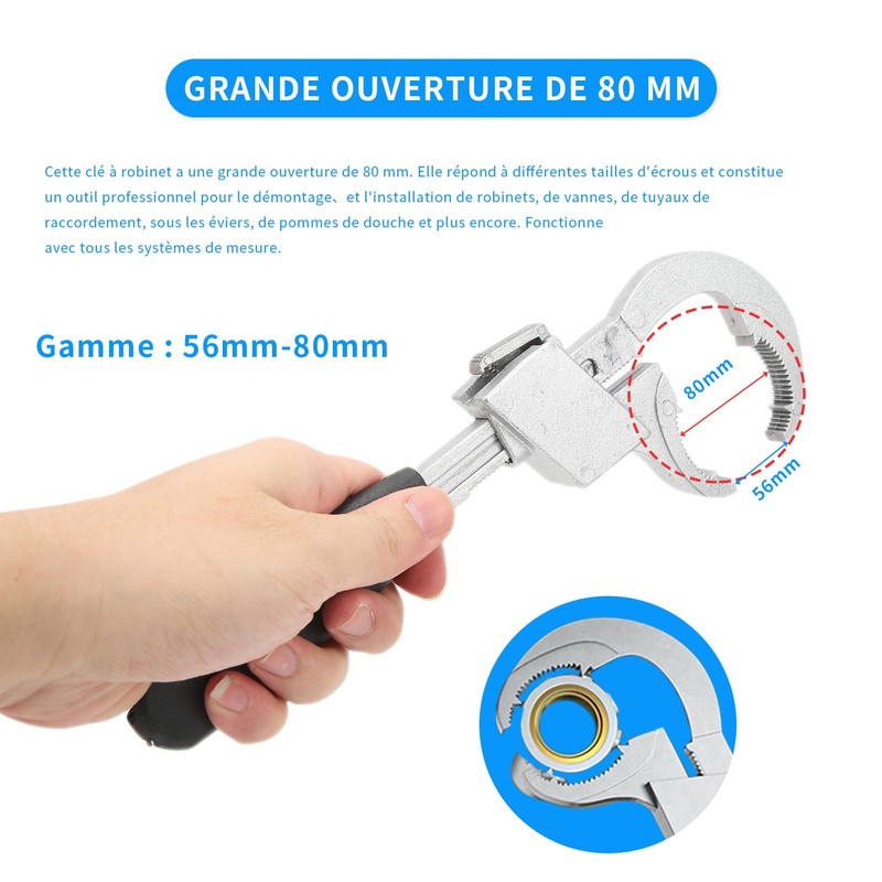Universal Adjustable Double End Wrench, Multifunctional Bathroom Key, 80mm Open