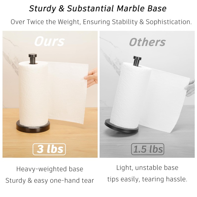 Paper Towel Holder Countertop, Heavy Weighted Black Marble Paper Towels