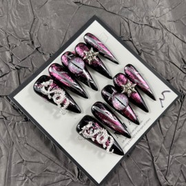 Press on Nails Handmade Nails 10Pcs Dark Gothic Style Manual Press on Nails Dragon Fake Nails for Women Party Holiday Photo Size M