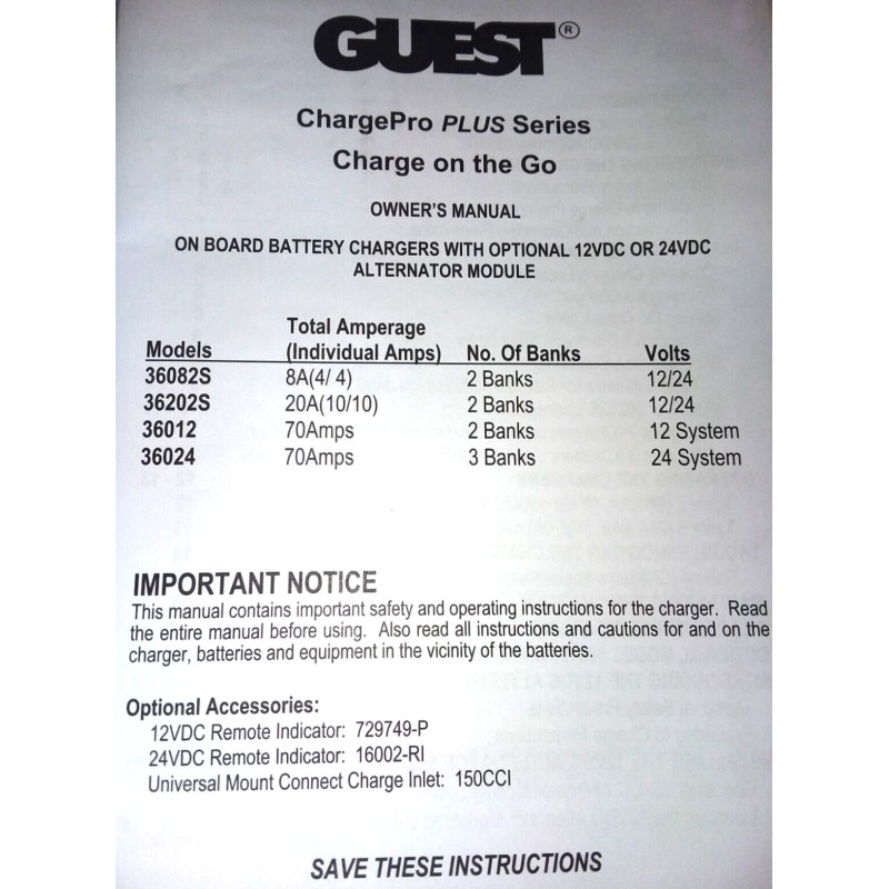 MARINCO GUEST 36012 BATTERY CHARGER ALTERNATOR POWER MODULE MARINE BOAT