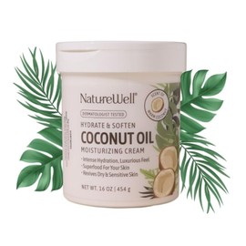 NATURE WELL Hydrate & Soften Coconut Oil Moisturizing Cream for Face, Body, & Hands, Non-Greasy, Intense Hydration & Luxurious Feel, Revives Dry & Sensitive Skin, Superfood for Your Skin, 16 Oz