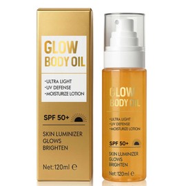Body Glow Oil, SPF 50 Broad Spectrum, Lightweight Sun Shield Body Glow Absorbs Quickly, Non-Sticky, Water Resistant, Glowing Results-4 Fl Oz