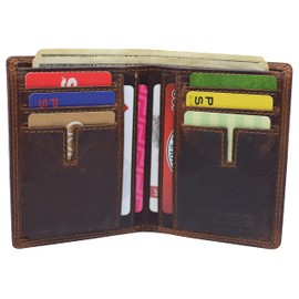Vintage Leather Mens Slim Bifold Wallet RFID Blocking Credit Card Holder Wallets for Men