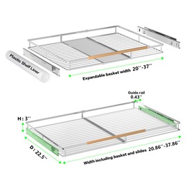 MIYUPTC Expandable Sliding Pantry Shelf, Large Pull Out Drawer Cabinet Organizer, Under Sink Storage Organiser Bottom-Mounted Basket for Kitchen, Bathroom