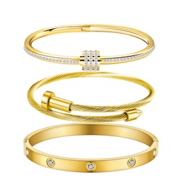 KIOGIU Womens Bracelet 18K Gold Plated Cuff Bangle for Women Gold and Silver Set Jewelry Gift of Love (Gold)