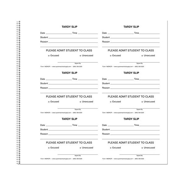 Tardy Slip Book with Carbonless Duplicates