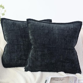 OYIMUA Black 18x18 Chenille Pillow Covers Set of 2 | Farmhouse Decorative Textured Pillow Cases for Living Room Couch & Bed | Soft Luxury Accent Throw Pillows with Elegant Design