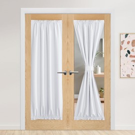 NICETOWN White Linen French Door Curtains, Thermal Insulated Privacy 100% Blackout Window Curtains Panel, Front Door Shade Covering for Bedroom, W26 x L72 Inch, 1 Panel