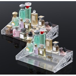 guuooge 2 Pack Perfume Organizer- 3 Tier Cologne Stand Clear Plastic Cologne Organizer for Men/Women Fragrance, Lotion, Skincare Display Holder Shelf(Clear)