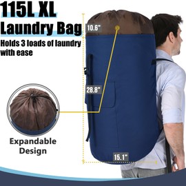 Backpack Laundry Bag, 115L XL Laundry Bags with Straps, Extra Large Laundry Backpack Bag for College Students, Heavy Duty Laundromat Bag, College Dorm Room Essentials for Girls, Boys, Guys