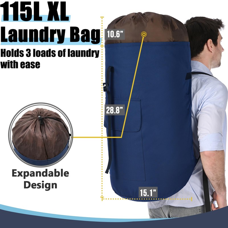 Backpack Laundry Bag, 115L XL Laundry Bags with Straps, Extra