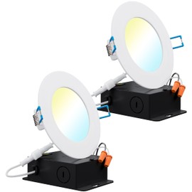 Sunco Lighting 2 Pack 4 Inch Slim LED Recessed Ceiling Lights, Selectable CCT 2700K/3000K/4000K/5000K/6000K Dimmable, 10W, Canless with Junction Box - ETL T24