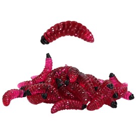 50PCS 2.4cm Maggot Grub Soft Lure Baits Worms Fishing Lures, Fishing Gears for Bass Trout Salmon Attractants Frogs, Fishing Accessories, Gifts for Men Fishermen (Red)