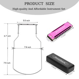 Harmonica, Harmonica Holder Set, 10 Holes Harmonica Diatonic Blues Harmonica Key of C, Adjustable Professional Harmonica Holder Neck For Beginner, Students, Adult, Friends, Gift Update Pink