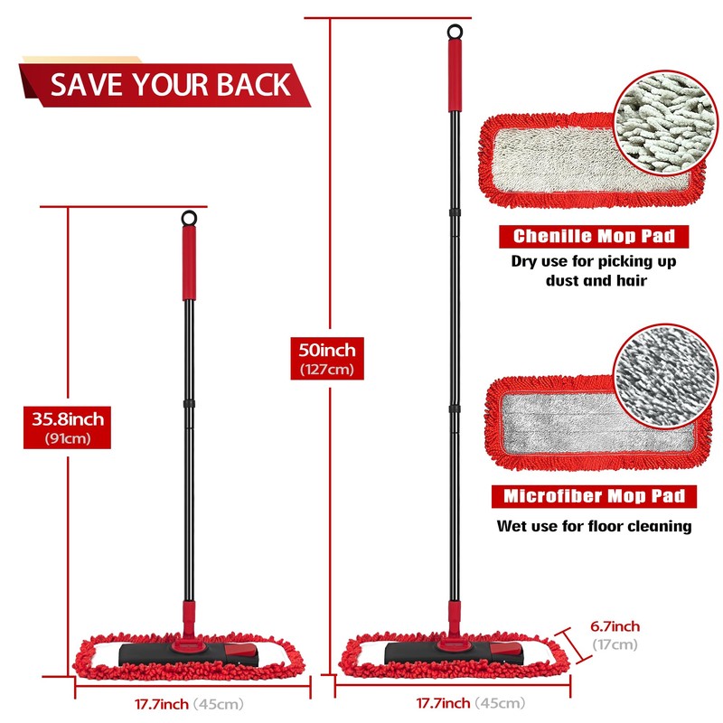 JEHONN Floor Mop Dry Wet Flat Dust Mops with Microfiber