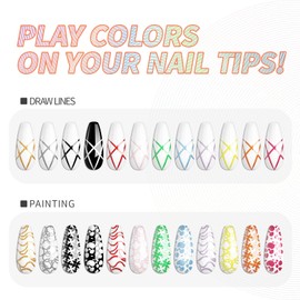 Kredioo Nail Art Gel Liner Gel Polish-12 Colors Soak Off UV/LED Black White Pink Glitter Gold Neon Painted Gel Set, Built Thin Pens Brush For Painted Swirl Nails Salon DIY French Manicure Kit