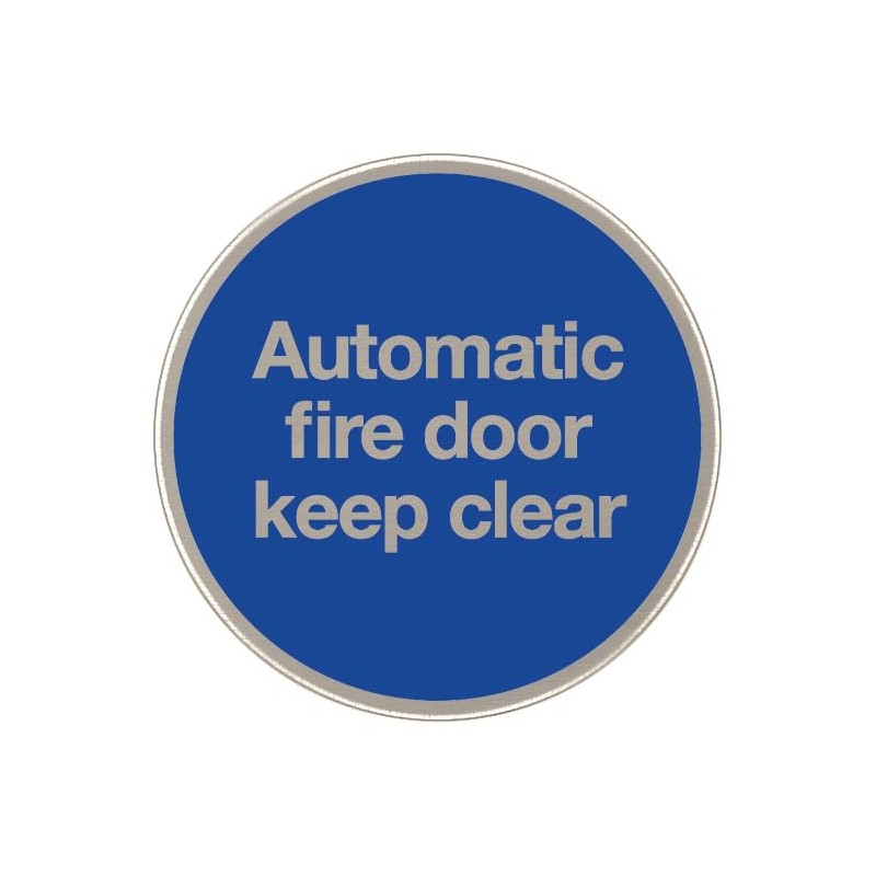 Fire Exit Signs, Disc, Door Signage, Satin Stainless Steel, Blue