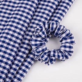 6 Pack Plaid Scrunchies Multiple Colors Scrunchies for Women Checkered Hair Ties No Damage Petite Scrunchies for Thick & Thin Hair(Navy Blue)