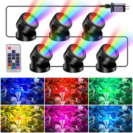 POPOSOAP Pond Lights with Timer, RGB Colors Underwater Pond Lights with Timing Modes Options, IP68 Waterproof Underwater Lights Support Remote Control. Dimmable Outdoor Pond Fountain (6 Headlamps)