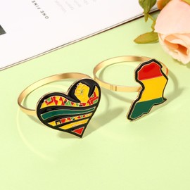 6PCS African Napkin Rings for Table Decor Juneteenth Napkin Rings African Map Power Fist Sunflower Napkin Holder Rings Bulk Black History Party Dinner Table Decor Accessory