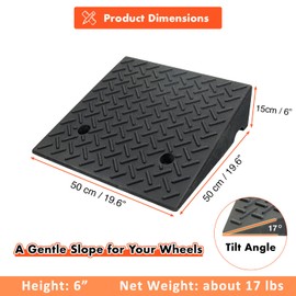 Rubber Curb Ramp 19.6" × 19.6" × 6", Portable Heavy Duty Driveway Curb Ramp Shed Ramp Threshold Ramp for Sidewalk Loading Dock Cars Wheelchairs Motorcycle Trucks Scooter Lawn Mower Pets 1 PCS Black