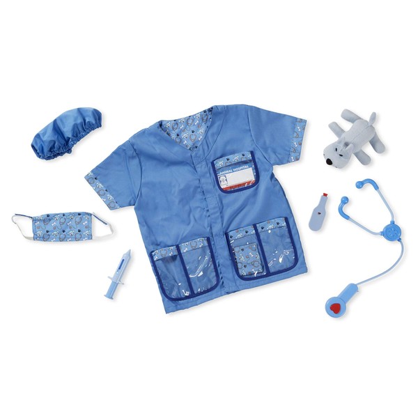 Melissa & Doug Veterinarian Role-Play Costume Set (Frustration-Free Packaging) - Kids Vet Costume Pretend Play Dress-Up Blue Large