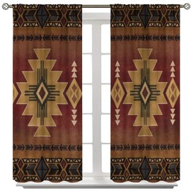 Yoakiet Vintage Aztec Curtains for Bedroom, Native American Southwestern Navajo Nation Boho Geometric Print Blackout Rod Pocket Window Treatments Drapes for Living Room Bathroom Home Decor42x45in