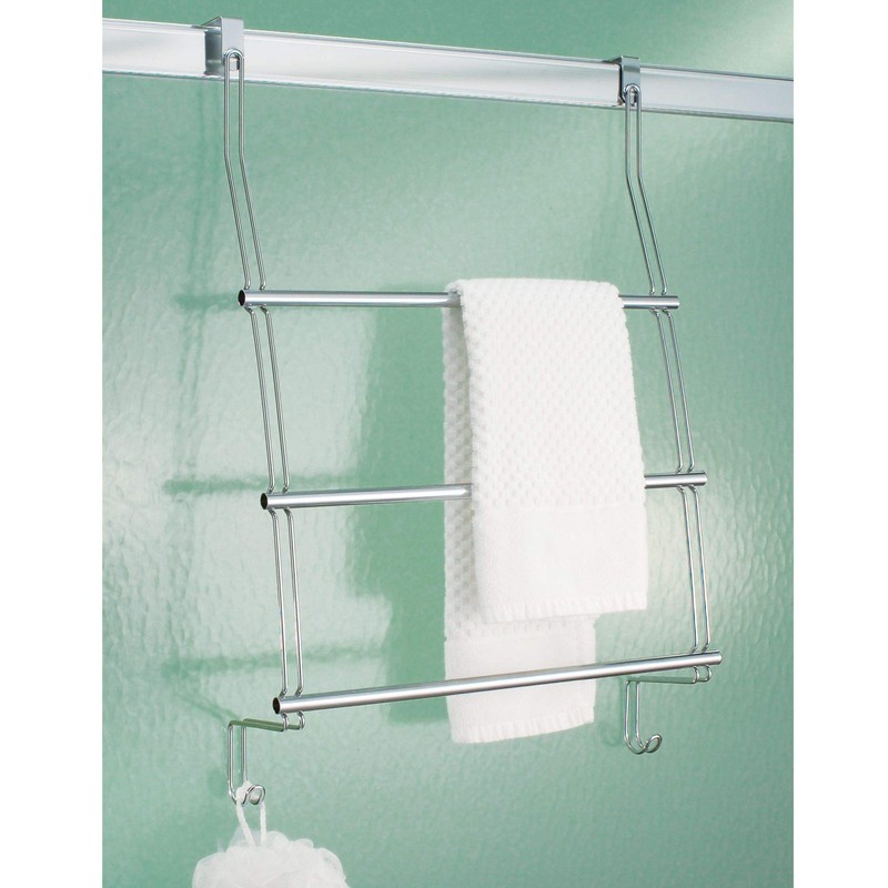iDesign Classico Steel Over-The-Door Towel Rack with Storage Hooks -