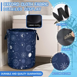 Night Sun Stars Moon Laundry Basket Universe Celestial Oxford Cloth Laundry Hamper With Handle Foldable Portable Clothes Storage Basket 18.9 X 16.5 Inch Storage Bag For Laundry Room/Bathroom/Bedroom