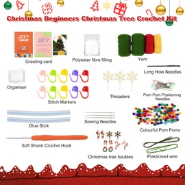 Yeria Christmas Beginners Crochet Kit, Christmas Crochet, Complete Crochet Set, All You Need in with Instructions and Video Tutorials (Christmas, Tree)