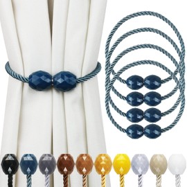 Porlau Strong Magnetic Curtain Tiebacks Blue 4 Pack Decorative Tie Backs Outdoor Curtain Rope Tiebacks Elegant Curtain Holdbacks for Drapes