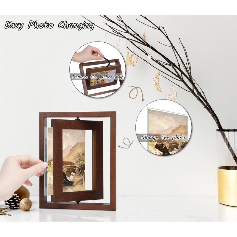 Gdfmsc 4x4 Rotating Picture Frame 2 Pack, Two-sided Viewing Display