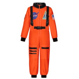 Costumerry - Disfraz de astronauta para niños de la NASA, piloto espacial, disfraces de cumpleaños y Halloween (Naranja, 5-7 años)