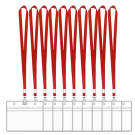 XHDA Red 10PCS Lanyards for Neck with 10PCS Card Holder, Lanyard with Clear Card Holder，Lanyard and Plastic Card Holder for ID Card and Staff