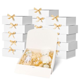 10 Pcs Cajas de Regalo de Boda, Caja de Propuesta de Dama de Honor con Cinta Cajas de Papel Kraft para Boda, Caja de Regalo con Lazo de SaténCumpleaños, Navidad, Fiesta, Embalaje, Regalo (Blanco)