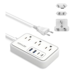 GEYUGU US to Europe Plug Adapter - US to UK Europe Plug Adapter Power Strip with 3 AC Outlets and 4 USB(2 PD20W) Type G/C/A/I Plug Adapter for EU UK US AU Italy Spain France Ireland 2.7ft